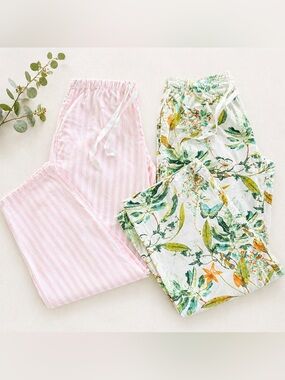 Victoria’s Secret and Gap Pajama Pants Set 2 Cotton Lounge Pink Stripe Floral S